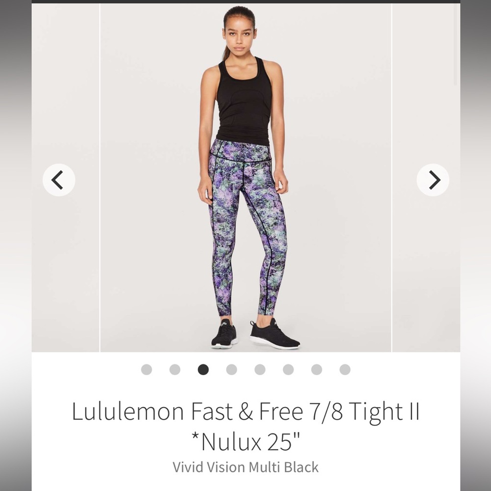 EUC Lululemon fast and free 7/8 tight II nulux 25” vivid vision multi black